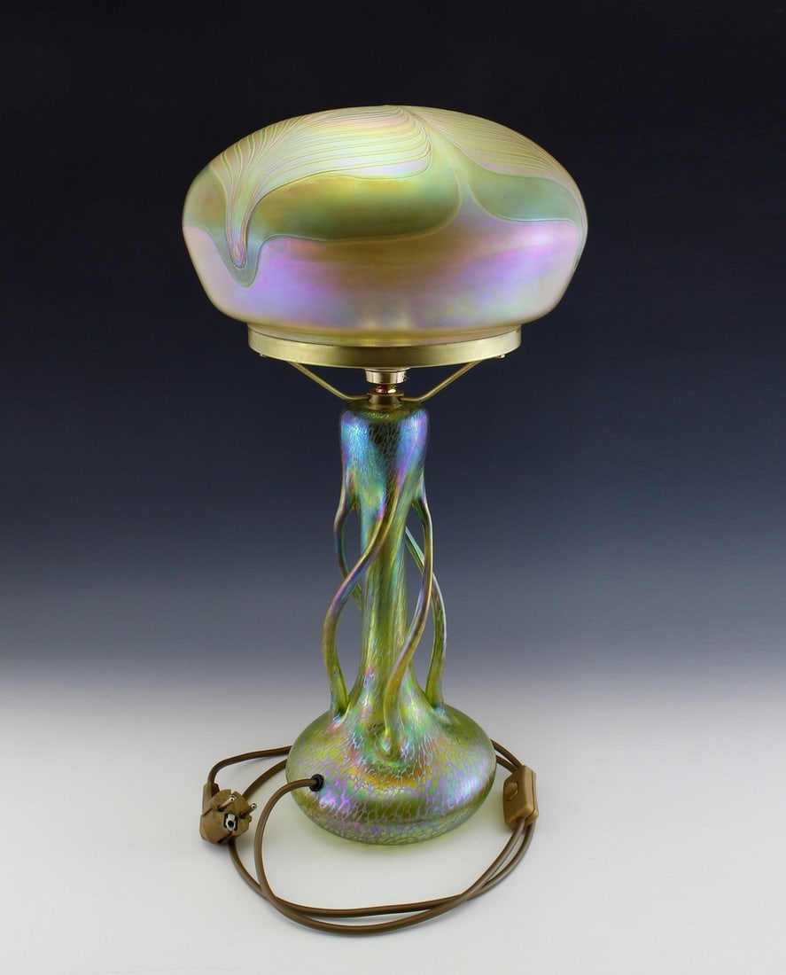 Art Nouveau Glass Large Lamp Glamorous Loetz or Tiffany Studios Decor (1 of 2)