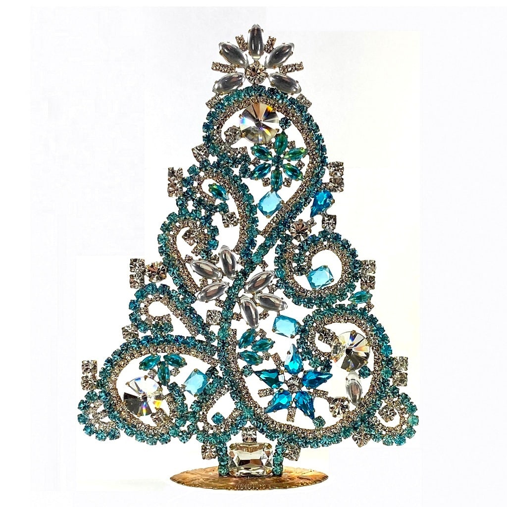 Vintage Rhinestones Standing Decorative Ornament Large Christmas Tree: Vintage Standing Christmas Tree. Made in Czechoslovakia. Excellent condition. No missing stones. No damage. Height 7 1/2 '' ( 19 cm ). Fast delivery time worldwide: 2-6 days.