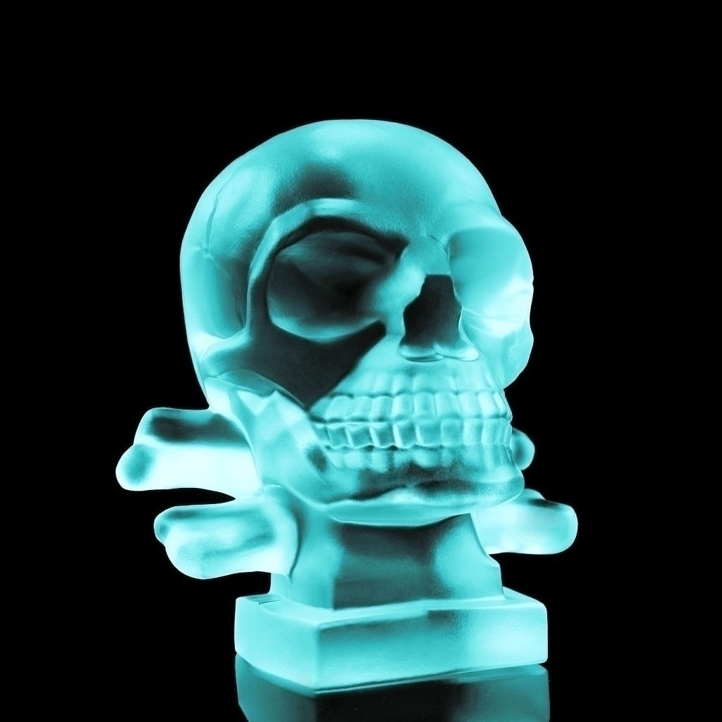 Art Deco Hood Ornament Cyan Vaseline Uranium Glass ' Skull ' Sculpture 1930' H.Hoffmann (1 of 4)