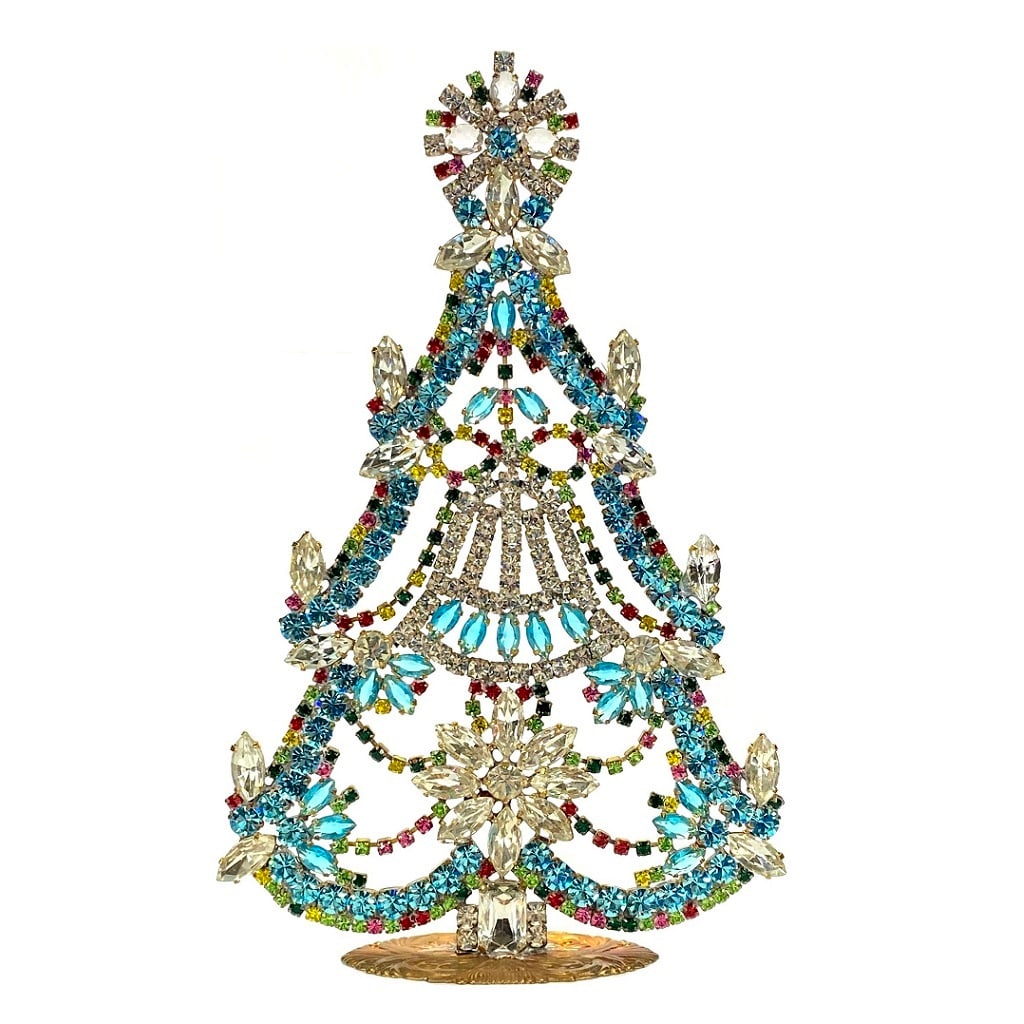 Vintage Rhinestones Standing Decorative Ornament Large Christmas Tree: Vintage Standing Christmas Tree. Made in Czechoslovakia. Excellent condition. No missing stones. No damage. Height 7 1/2 '' ( 19 cm ). Fast delivery time worldwide: 2-6 days.