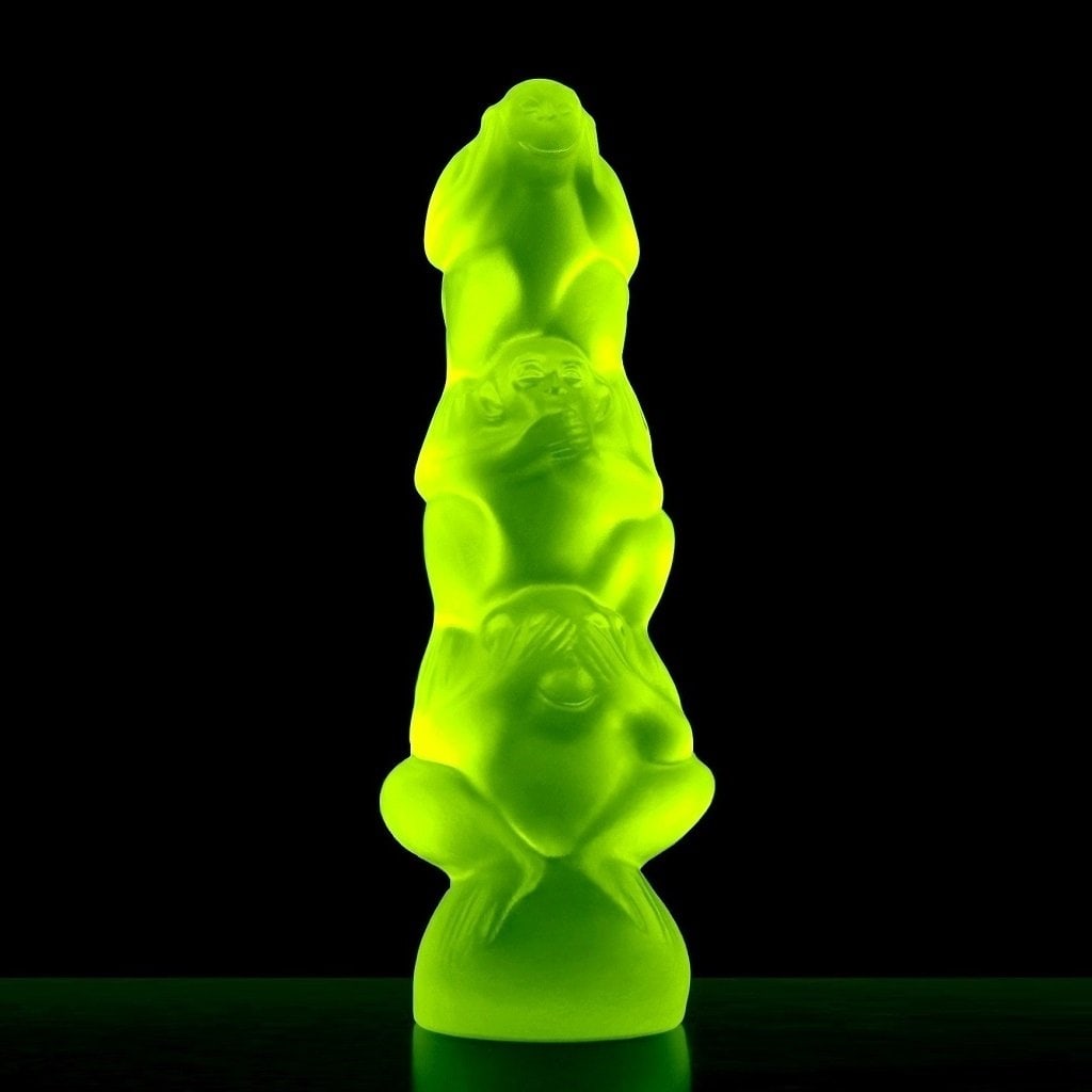 Art Deco Vaseline Uranium Glass Figurine 3 Wise Monkeys (1 of 2)