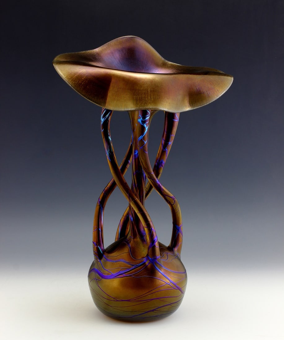 Glamorous Art Nouveau Iridescent Glass Vase: Art Nouveau Iridescent Collectible Art Glass in the style of Loetz or Tiffany Studios. This piece is a great addition to collection or a great gift. Extraordinary beautiful piece of the finest quality