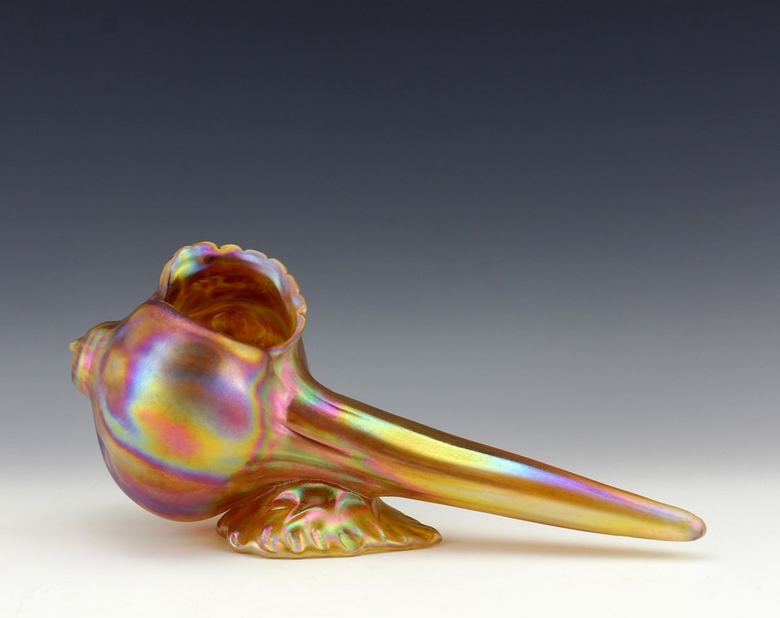 Glamorous Art Nouveau Iridescent Glass Conch Shell (1 of 2)