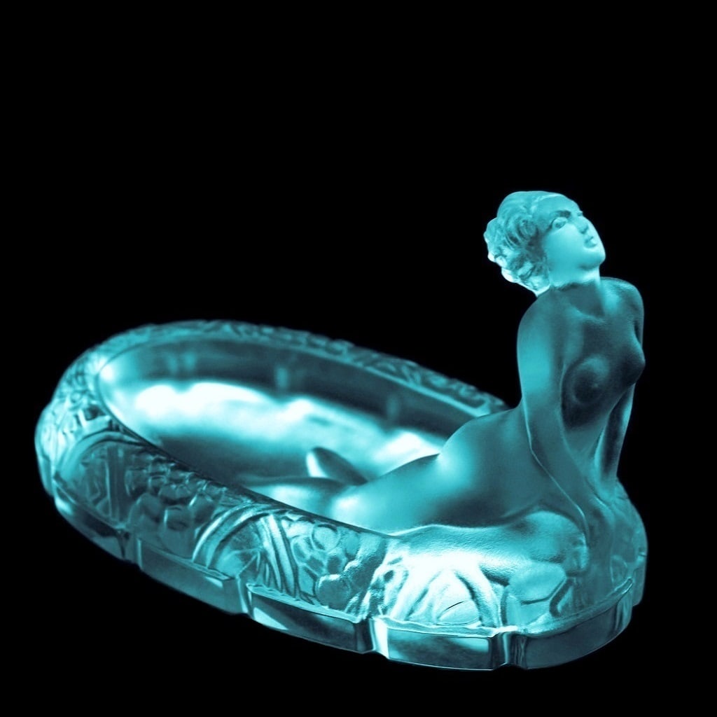 Art Deco Sculpture Aquamarine Vaseline Glass Jewellery Bowl 1930' H.Hoffmann: Top Quality Art Deco Aquamarine Cyan Vaseline Glass Bowl. This piece was made in Bohemia from ORIGINAL antique vintage molds that were used during the 1930's - 1939's. It is breathtaking high quality 
