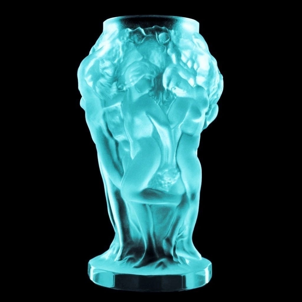 Art Deco Aquamarine Vaseline Uranium Glass Vase 1930' H.Hoffmann by Lalique (1 of 2)