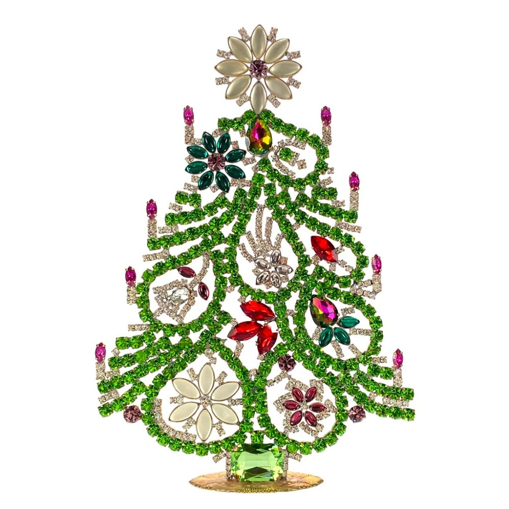 Vintage Rhinestones Standing Decorative Glass Ornament Large Christmas Tree (1 of 2)