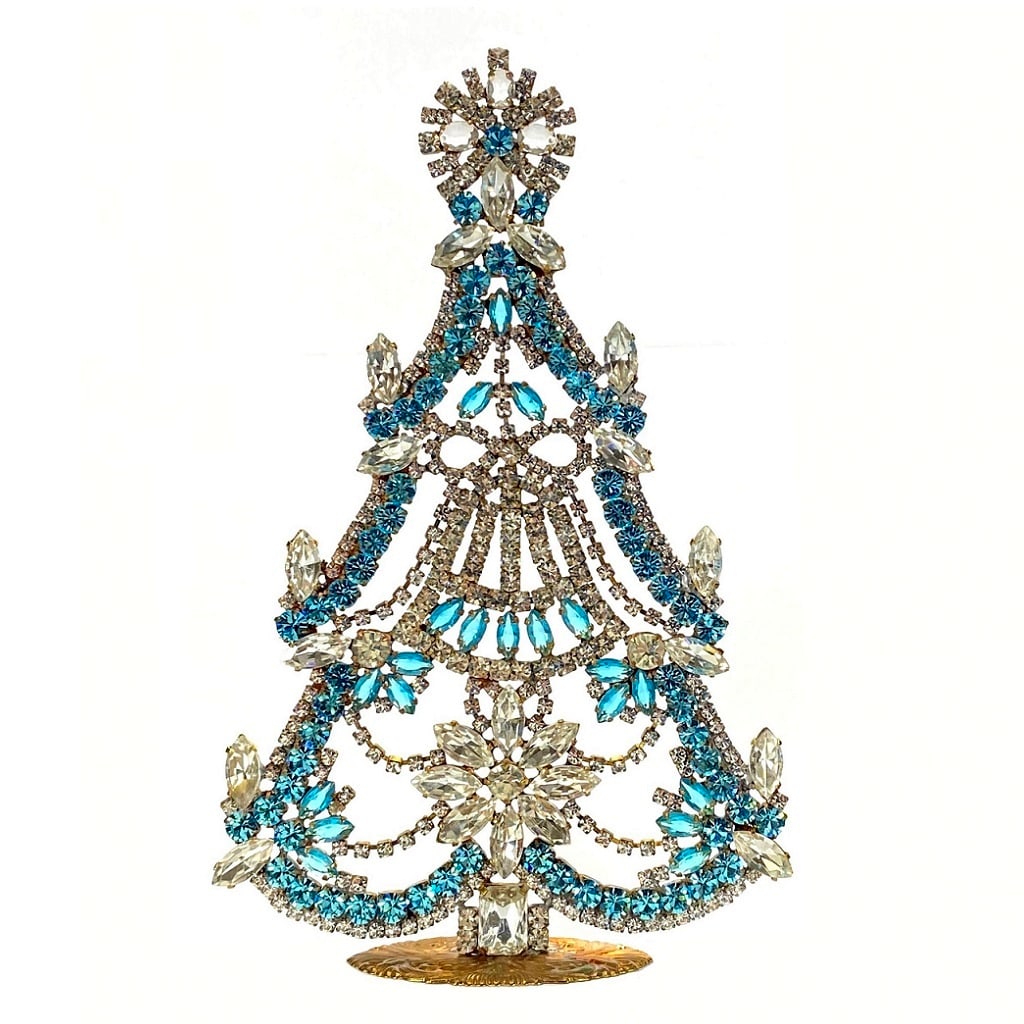 Vintage Rhinestones Standing Decorative Glass Ornament Large Christmas Tree (1 of 2)