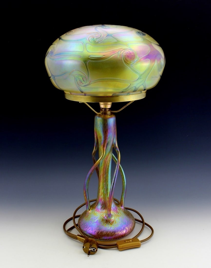 Art Nouveau Glass Large Lamp Glamorous Loetz or Tiffany Studios Decor (1 of 2)