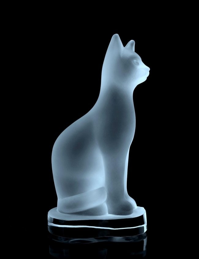 Art Deco 1930' Clear Frosted Glass ' Large Cat ' Collectible Sculpture H.Hoffmann (1 of 2)