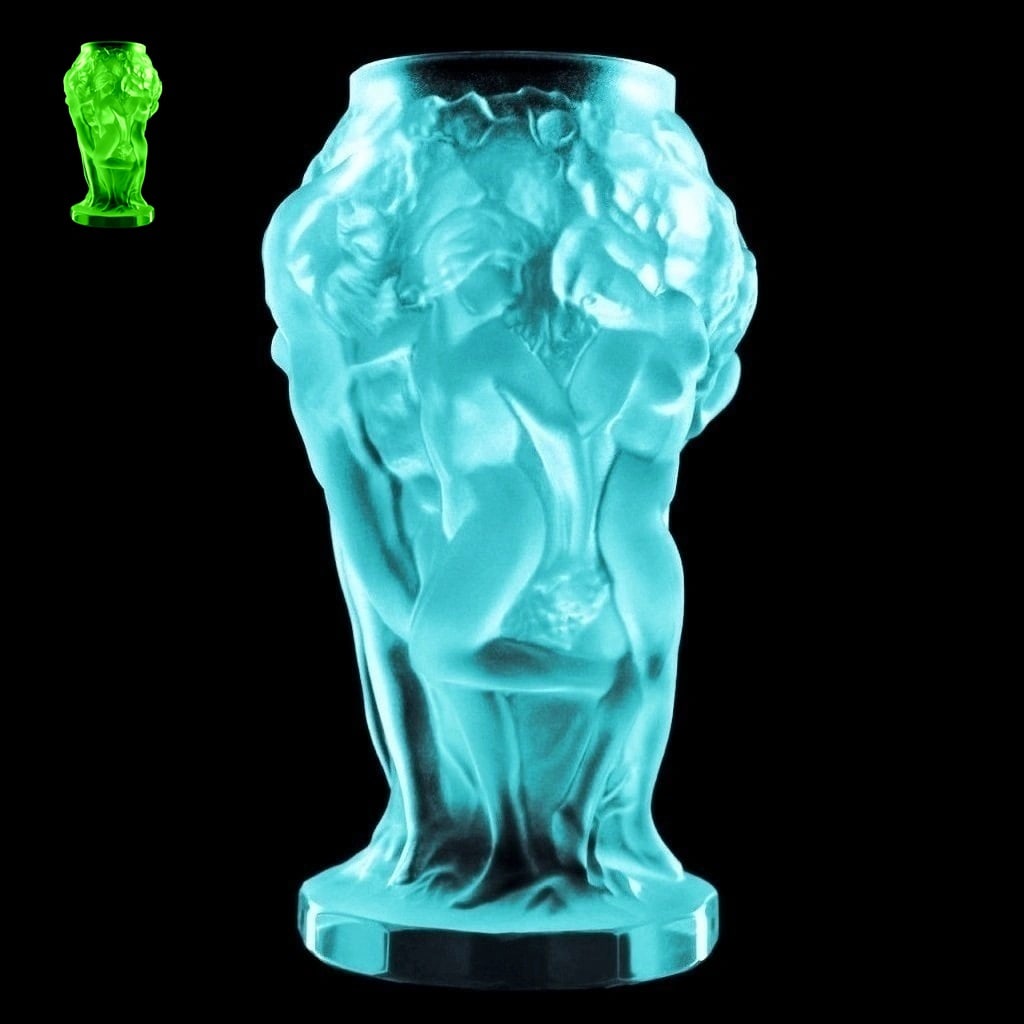 Art Deco Aquamarine Vaseline Uranium Glass Vase 1930' H.Hoffmann by Lalique: This piece is a great addition to collection or a great gift. Timeless design - Top Qality Art Deco Aquamarine Vaseline Collectible Glass Vase. This piece was made in Bohemia from ORIGINAL antique vin