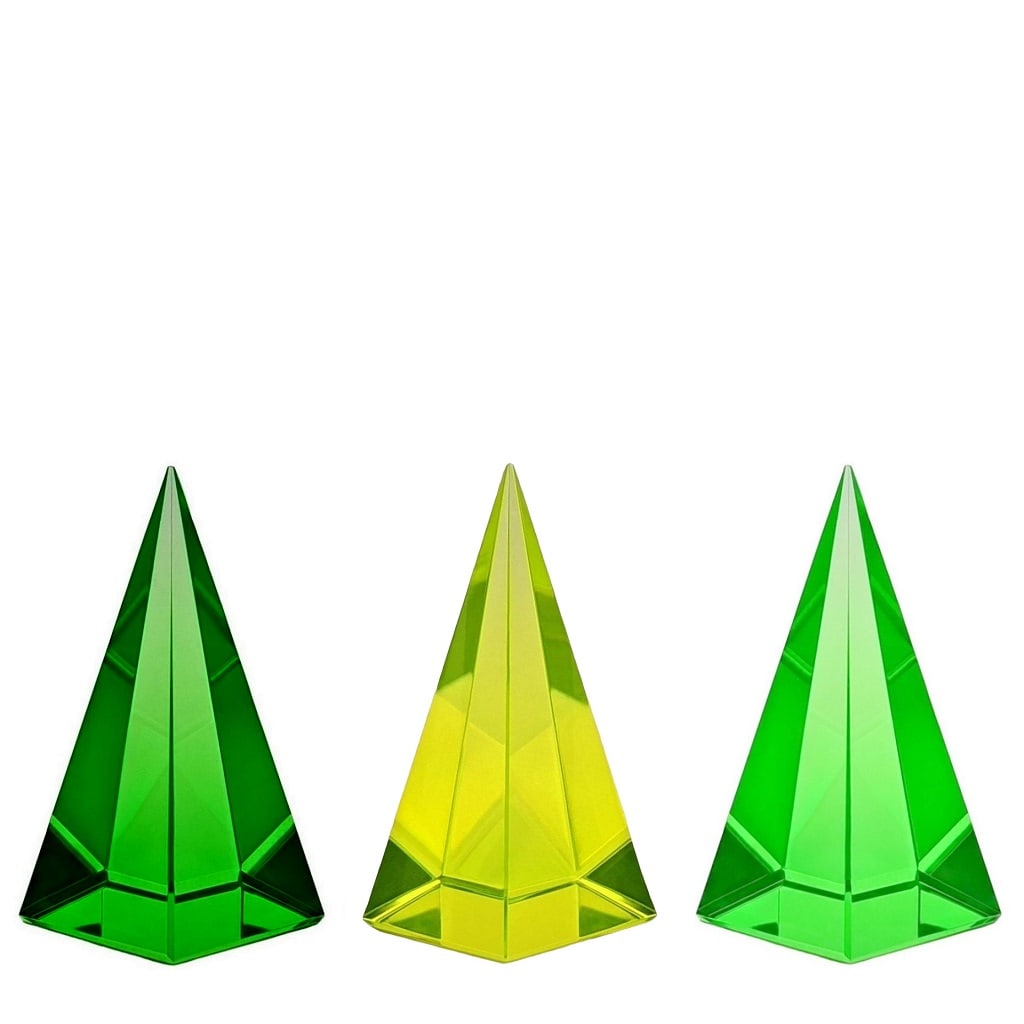 3 Pyramids Collectible Glass ' Green ' Yellow ' Light Green ' Vaseline Uranium Glass Paperweights (1 of 3)
