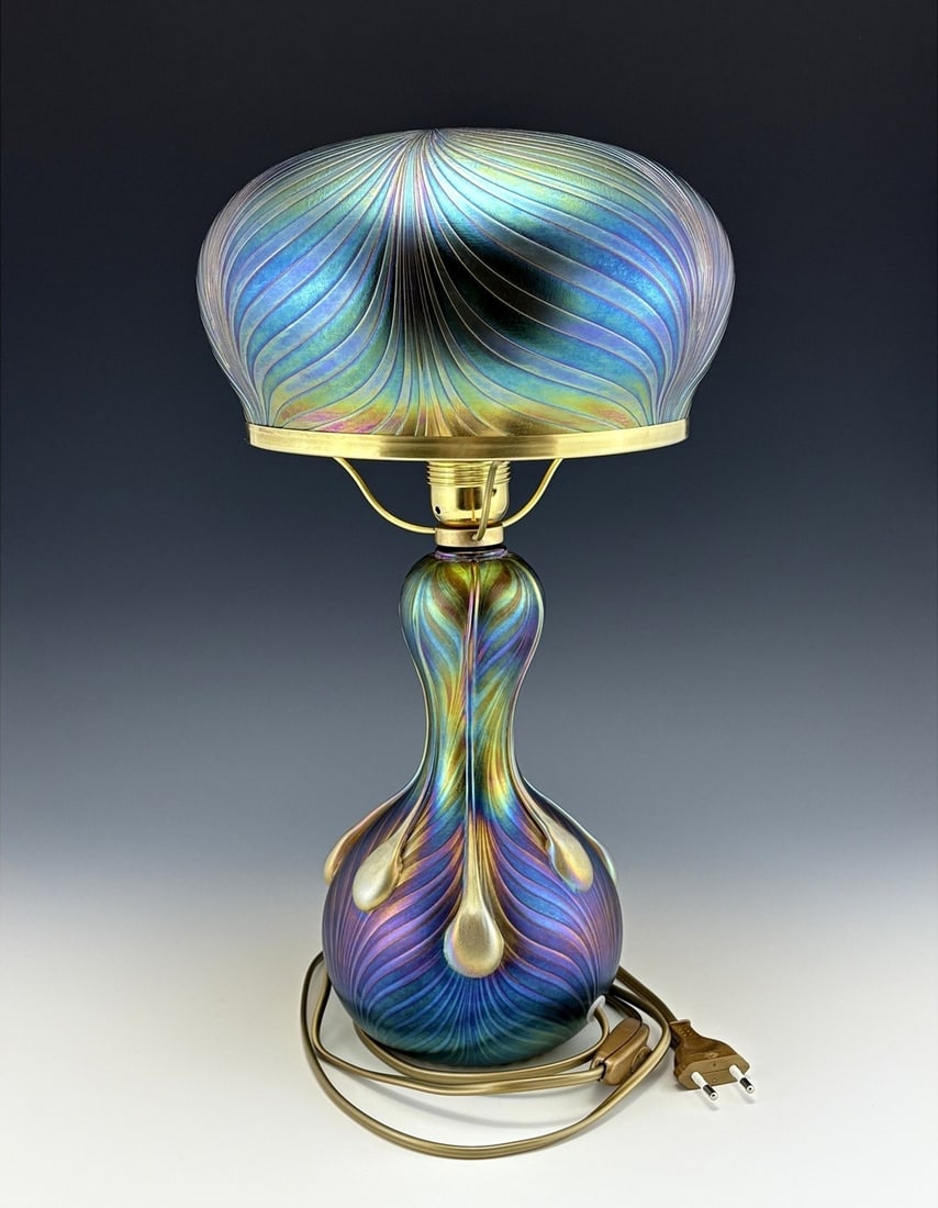 Art Nouveau Glass Large Lamp Glamorous Loetz or Tiffany Studios Decor (1 of 2)