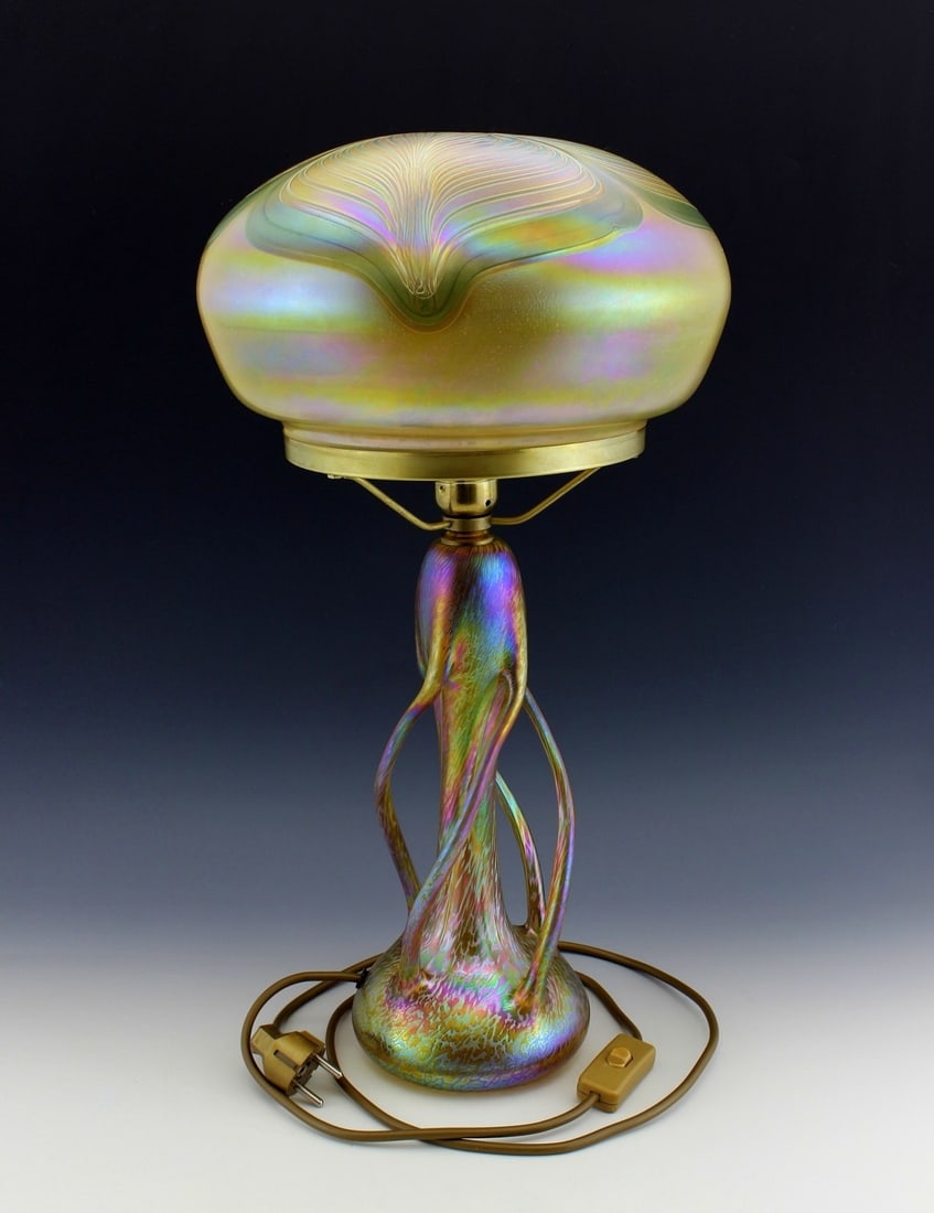 Art Nouveau Glass Large Lamp Glamorous Loetz or Tiffany Studios Decor (1 of 2)