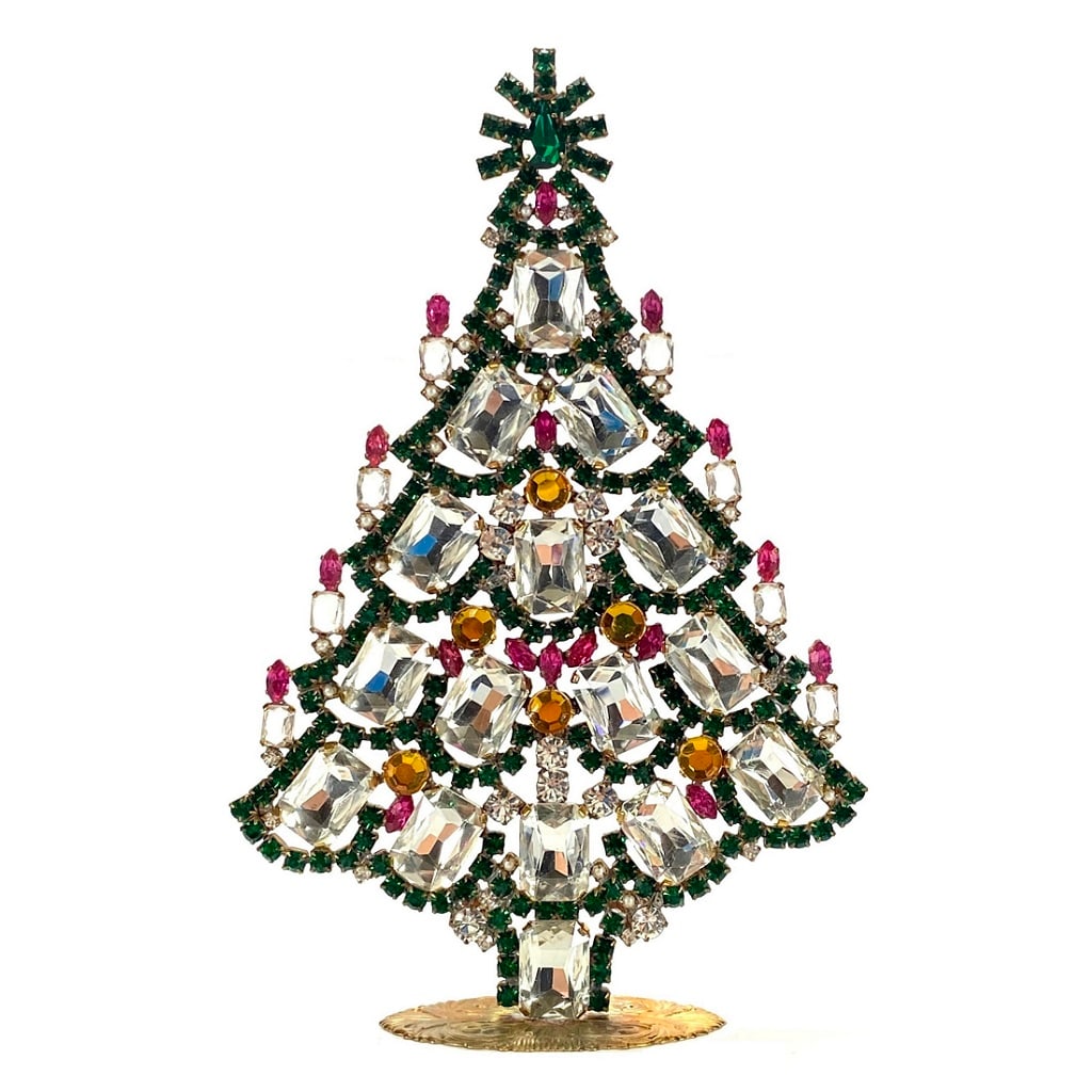 Vintage Rhinestones Standing Decorative Ornament Large Christmas Tree Icon: Vintage Standing Christmas Tree. Made in Czechoslovakia. Excellent condition. No missing stones. No damage. Height 7 1/2 '' ( 19 cm ). Fast delivery time worldwide: 2-6 days.