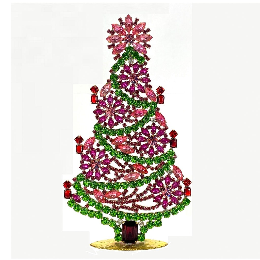 Vintage Rhinestones Standing Decorative Ornament Large Christmas Tree Icon: Vintage Standing Christmas Tree. Made in Czechoslovakia. Excellent condition. No missing stones. No damage. Height 7 1/2 '' ( 19 cm ). Fast delivery time worldwide: 2-5 days.