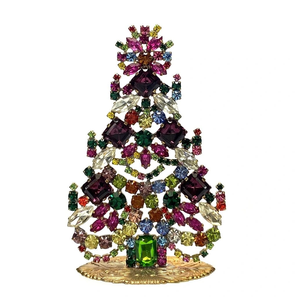 Vintage Czechoslovakian Rhinestones Standing Christmas Tree Small (1 of 2)