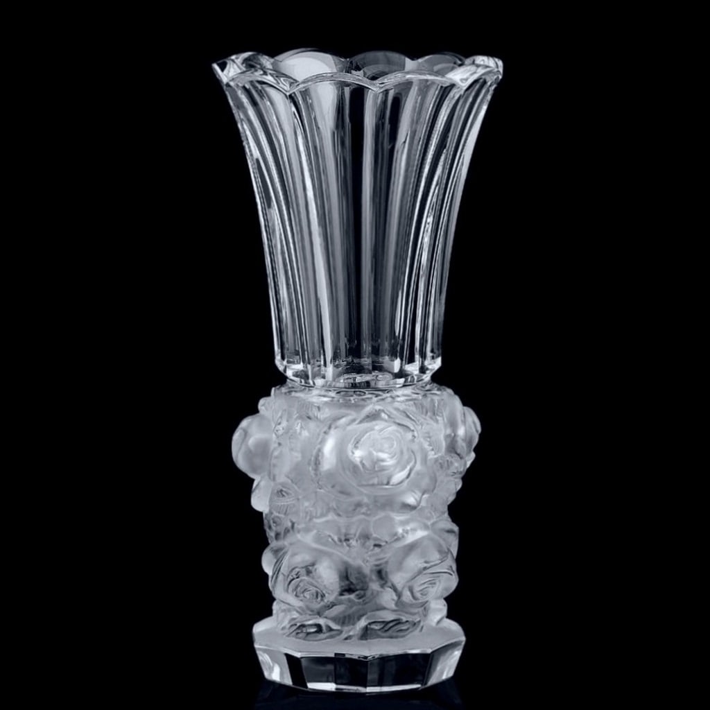Art Deco 1930' Clear Frosted Glass Large Vase ' Roses ' H.Hoffmann (1 of 1)