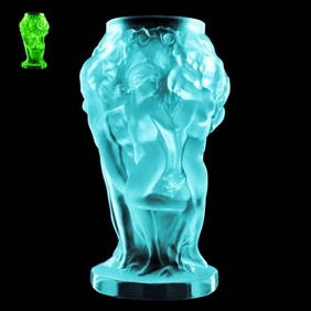 Art Deco Aquamarine Vaseline Uranium Glass Vase 1930' H.Hoffmann by Lalique (1 of 4)