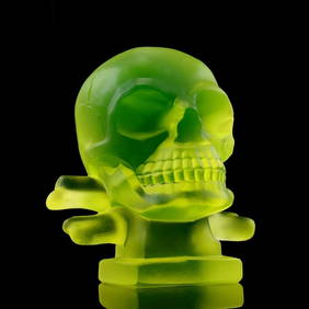Art Deco 1930' H.Hoffmann Car Mascot ' Skull ' Vaseline Uranium Glass Paperweight (1 of 5)