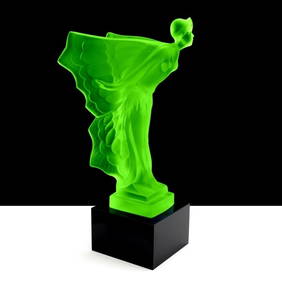 Art Deco Green Vaseline Uranium Glass Hood Ornament Rolls Royce ' Flying Lady ' 1930' H.Hoffmann (1 of 3)