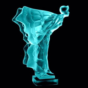 Art Deco Aquamarine Vaseline Uranium Glass Sculpture Rolls Royce ' Flying Lady ' 1930' H.Hoffmann (1 of 3)