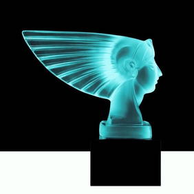 Art Deco Aquamarine Cyan Vaseline Glass ' Pharaoh Head ' Car Mascot Sculpture 1930' H.Hoffmann (1 of 2)