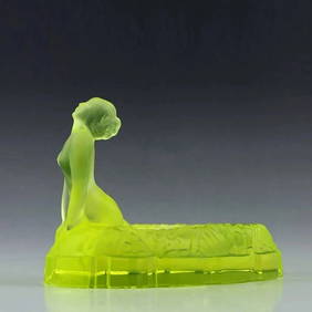 Art Deco Jewellery Large Bowl Yellow Vaseline Uranium Glass 1930' H.Hoffmann by Lalique (1 of 5)