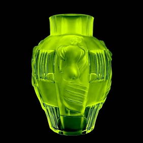 Art Deco Vaseline Uranium Glass Collectible Large Vase 1930' H.Hoffmann (1 of 1)
