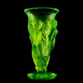 Art Deco Vaseline Uranium Glass Collectible Large Vase 1930' H.Hoffmann (1 of 3)