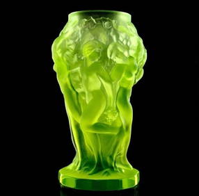 Art Deco Small Vase Vaseline Uranium Glass 1930' H.Hoffmann by Lalique (1 of 4)
