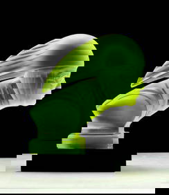 Art Deco Vaseline Uranium Glass ' Racer ' Car Mascot Hood Ornament Sculpture 1930' H.Hoffmann (1 of 6)