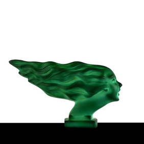 French Art Deco ' Speed Girl ' Hood Ornament Malachite Glass Sculpture 1930' H.Hoffmann (1 of 5)