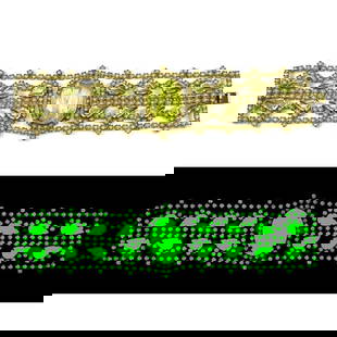Art Deco Vintage Bracelet Vaseline Uranium Glass: Really nice piece that glows beautifully under UV light. All the stones in this bracelet are from uranium glass. Made in Czechoslovakia. Length 7 1/2 '', Width 2 ''. Delivery time worldwide: 2-5 days