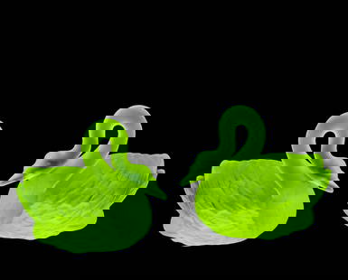 Art Deco Bohemian Vaseline Uranium Collectible Glass ' Swans ' 2 Figurines 1930' H.Hoffmann: Top Qality Art Deco Vaseline Uranium Collectible Glass 2 Figurines. These piece was made in Bohemia from the ORIGINAL Antique molds that was used back in 1930's. It is BREATHTAKING high quality satin