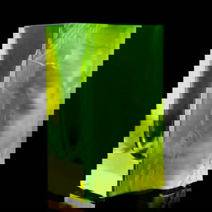 Art Deco Vaseline Uranium Glass Vase ' Odalisque ' 1930' H.Hoffmann: Top Quality Vaseline Uranium Glass Vase with lady decor - excellent colour and details. This piece was made in Bohemia from ORIGINAL antique molds that were used during the 1930's - 1939's. It is brea