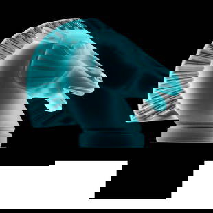 Art Deco Hood Ornament ' Head Horse ' Aquamarine Vaseline Glass 1930' H.Hoffmann by Lalique: Top Quality Aquamarine Cyan Vaseline Glass. This piece was made in Bohemia from ORIGINAL antique molds that were used during the 1930's - 1939's. It is breathtaking high quality satin finish glass scu