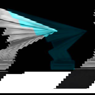 Art Deco Hood Ornament ' Flash ' Sculpture 1930' H.Hoffmann Aquamarine Vaseline Glass: Top Quality Aquamarine Cyan Vaseline Glass. This piece was made in Bohemia from ORIGINAL antique molds that were used during the 1930's - 1939's. It is breathtaking high quality satin finish glass