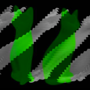 Glamorous Art Deco ' 2 Large Cats ' Vaseline Uranium Glass Figurines 1930' H.Hoffmann: These new pieces is a great addition to collection or a great gift. Top Qality Art Deco Uranium Glass Figurines. These piece was made in Bohemia from the ORIGINAL antique vintage molds that was used b