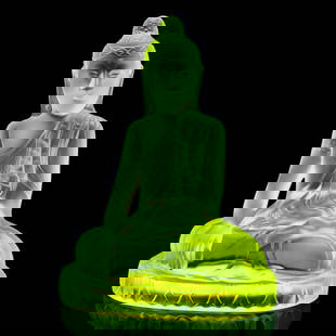Glamorous Art Deco Vaseline Uranium Glass Large Statue ' Buddha ' Sculpture 1930's H.Hoffmann: This piece is a great addition to collection or a great gift. Top Qality Art Deco Vaseline Uranoum Glass Large Statue. This piece was made in Bohemia from the ORIGINAL antique vintage molds that was u