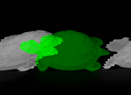 Collectible Vaseline Uranium Glass ' Turtle ' Figurine: Top Qality Art Deco Uranium Glass Figurine. This piece was made in Bohemia from the ORIGINAL antique vintage molds that was used back in 1930's. It is BREATHTAKING high quality satin finish glass figu