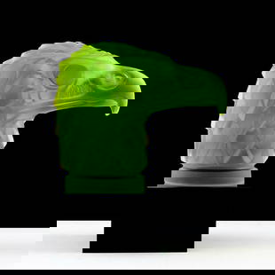 Art Deco 1930' Vaseline Uranium Glass ' Head Eagle ' Hood Ornament Sculpture H.Hoffmann By Lalique: This piece is a great addition to collection or a great gift. Timeless design - Top Qality Collectible Art Deco Vaseline Art Glass Car Mascot Head Eagle. This piece was made in Bohemia from the