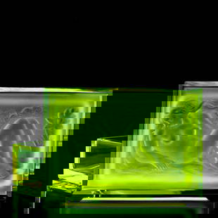 Art Deco Vaseline Uranium Glass 1930' H.Hoffmann Jewelry Trinket Box: This piece is a great addition to collection or a great gift. Top Quality Uranium Vaseline Collectible Glass Trinket Box - excellent colour and detail. This piece was made in Bohemia from ORIGINAL ant