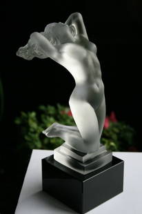 French Art Deco Sculpture ' Chrysis ' Satin Clear Glass Hood Ornament 1930' H.Hoffmann: This piece is a great addition to collection or a great gift. Timeless design - Top Qality Art Deco Collectible Glass Car Mascot Hood Ornament Statue. This piece was made in Bohemia from the ORIGINAL