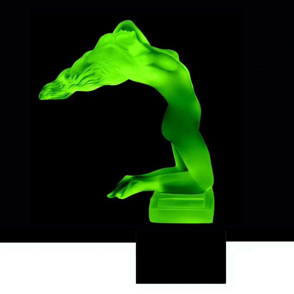 Art Deco Sculpture ' Chrysis ' Rare Green Uranium Glass Hood Ornament 1930' H.Hoffmann by Lalique (1 of 3)