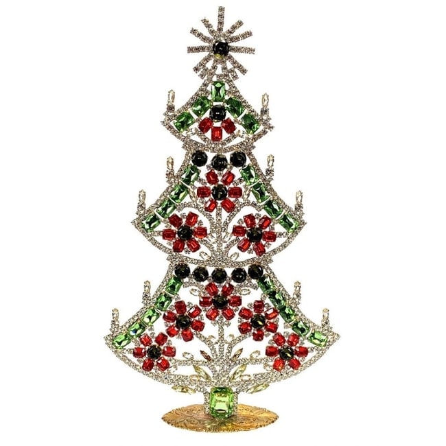Extra Large Vintage Bohemian Rhinestone Glass Christmas Tree: Standing Christmas Tree. Made in Czechoslovakia. Excellent condition. No missing stones. No damage. It measures approximately 12 " ( 30 cm ). Fast delivery time worldwide: 2-4 days.