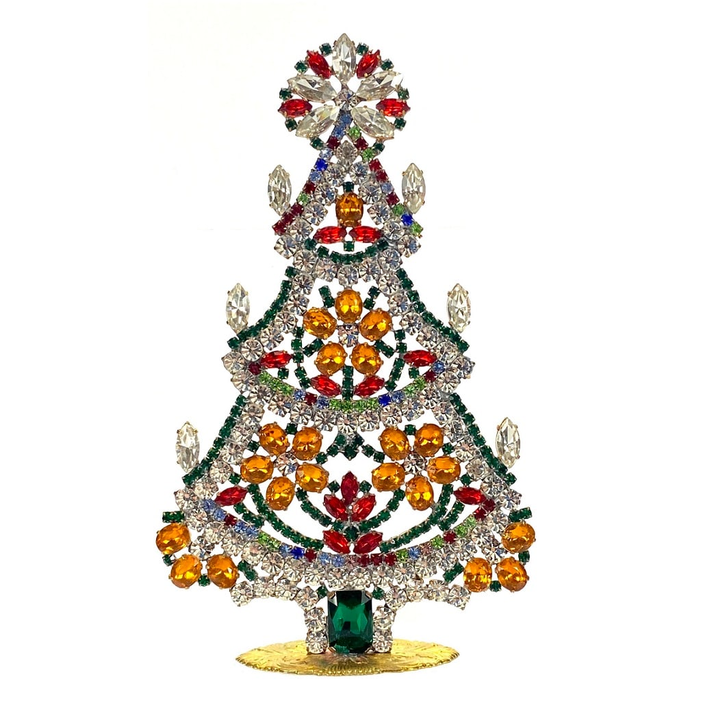 Large Vintage Bohemian Rhinestone Glass Christmas Tree: Standing Christmas Tree. Made in Czechoslovakia. Excellent condition. No missing stones. No damage. Height 8 '' ( 20 cm ). Fast delivery time worldwide: 2-4 days.