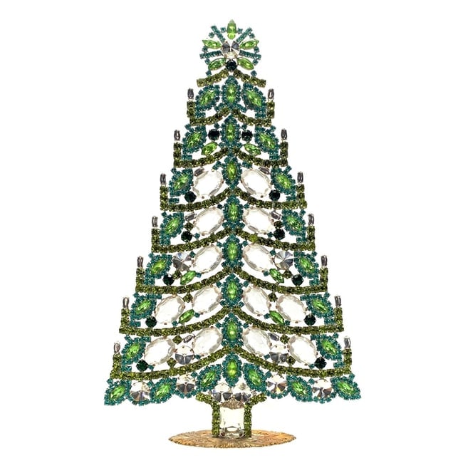 Extra Large Vintage Bohemian Rhinestone Glass Christmas Tree: Standing Christmas Tree. Made in Czechoslovakia. Excellent condition. No missing stones. No damage. It measures approximately 12 " ( 31 cm ). Fast delivery time worldwide: 2-4 days.