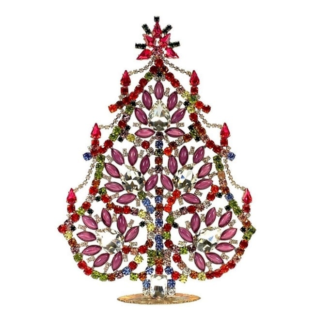 Large Vintage Bohemian Rhinestone Glass Christmas Tree: Standing Christmas Tree. Made in Czechoslovakia. Excellent condition. No missing stones. No damage. Height 8 3/4'' ( 22 cm ). Fast delivery time worldwide: 2-4 days.