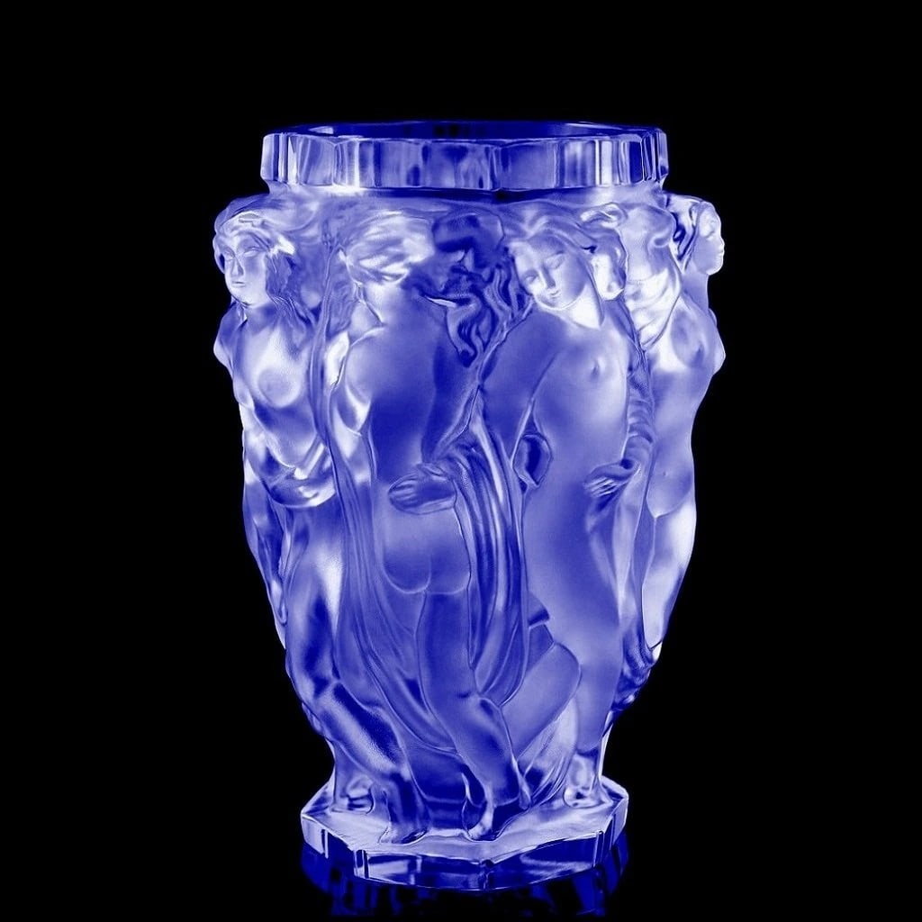 Glamorous Art Deco Blue Glass Bacchantes Vase 1930' H.Hoffmann by Lalique (1 of 2)