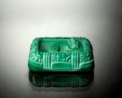 Art Deco 1930' Malachite Jade Collectible Glass Bowl H.Hoffmann: This piece is a great addition to collection or a great gift. Timeless design - Top Qality Art Deco Malachite Collectible Art Glass Bowl ( Puppy ). This piece was made in Bohemia from the ORIGINAL ant